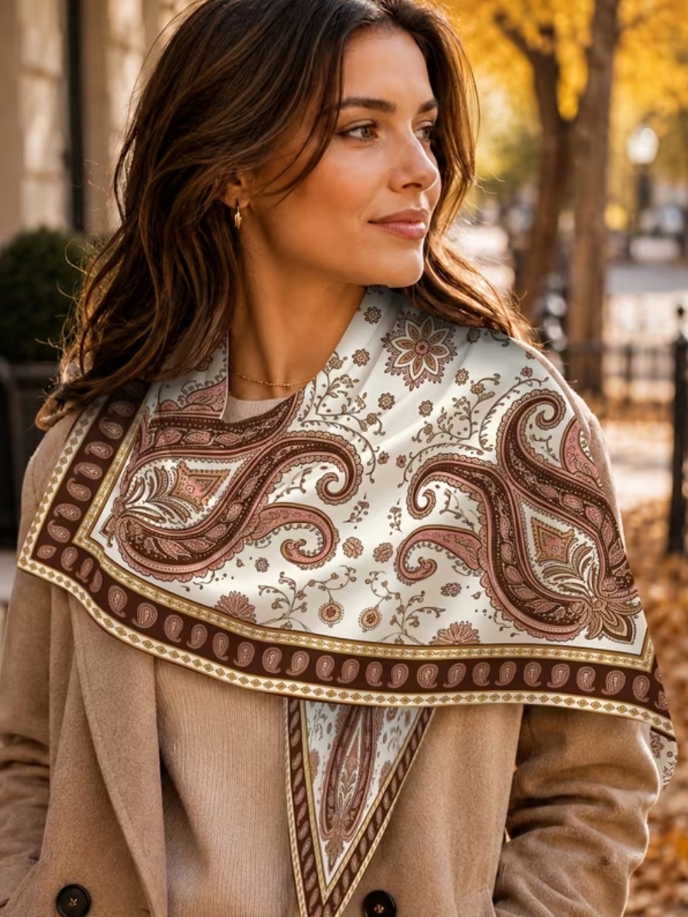 Classic Paisley Scarf in Cream and Brown | Floral